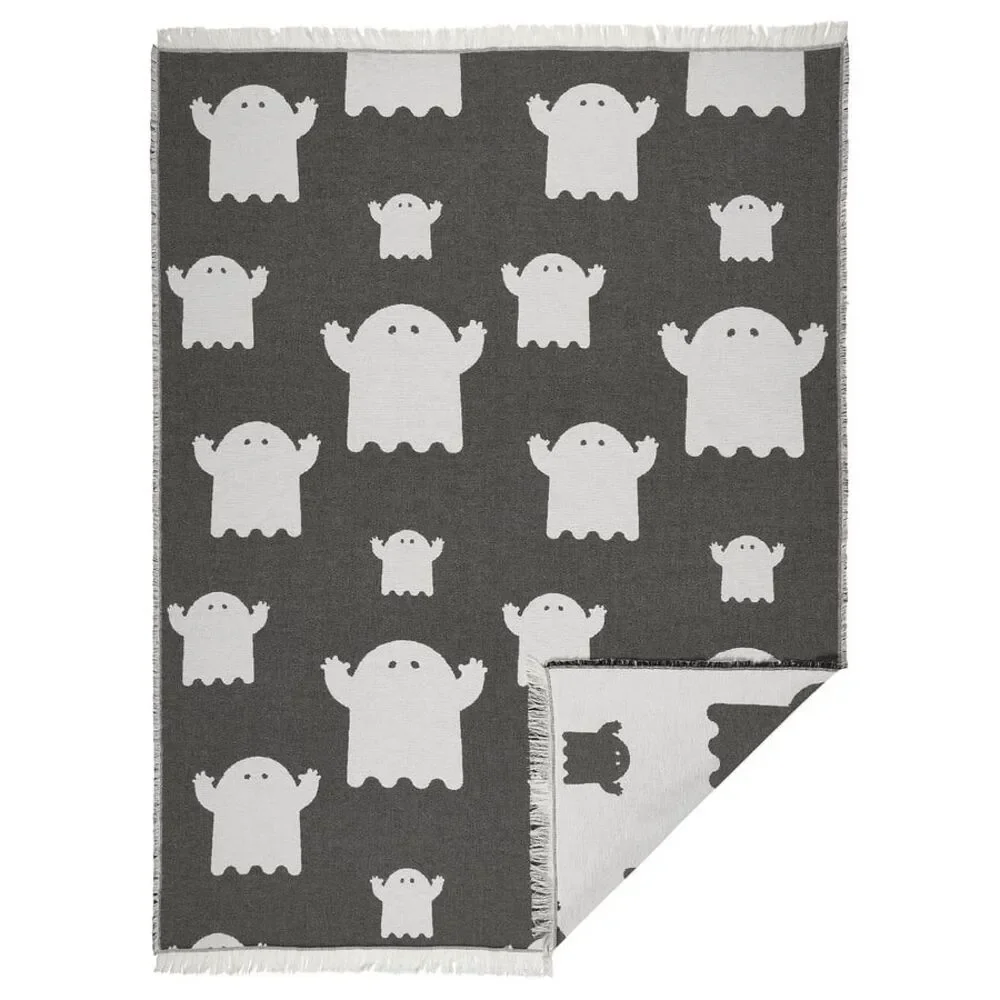 Ikea Ghost Throw Blanket Ghosts NEW Cotton 51 x 67 Halloween Black White Kustfyr